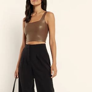 Express Body Contour Faux Leather Square Neck Cropped Tank XS